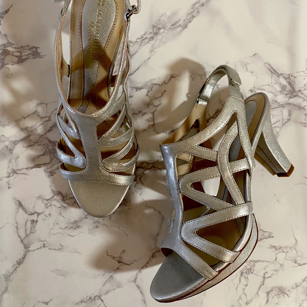 Naturalizer strappy silver open-toe heels